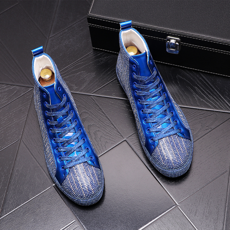 European Style Handmade silvery Glitter Diamond Men's Spike Boots Luxury Fashion Party Wedding Smoke Shoes Lace Up Business loafers B191, Blue 
European Style Handmade silvery Glitter Diamond Men's Spike Boots Luxury Fashion Party Wedding Smoke Shoes Lace Up Business loafers B191, Blue