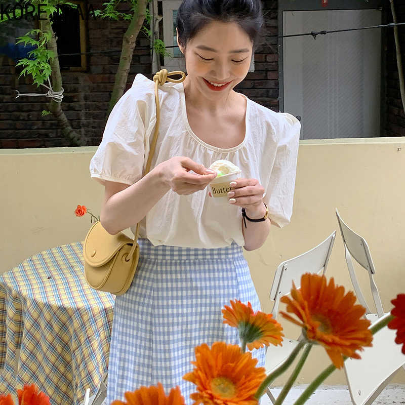 Korejpaa Women Sets Summer Korean Chic Girls Retro Fresh Sweet Thin U-Neck Puff Sleeve Shirt High-Waist Plaid A-line Skirt 210526, White shirt
Korejpaa Women Sets Summer Korean Chic Girls Retro Fresh Sweet Thin U-Neck Puff Sleeve Shirt High-Waist Plaid A-line Skirt 210526, White shirt