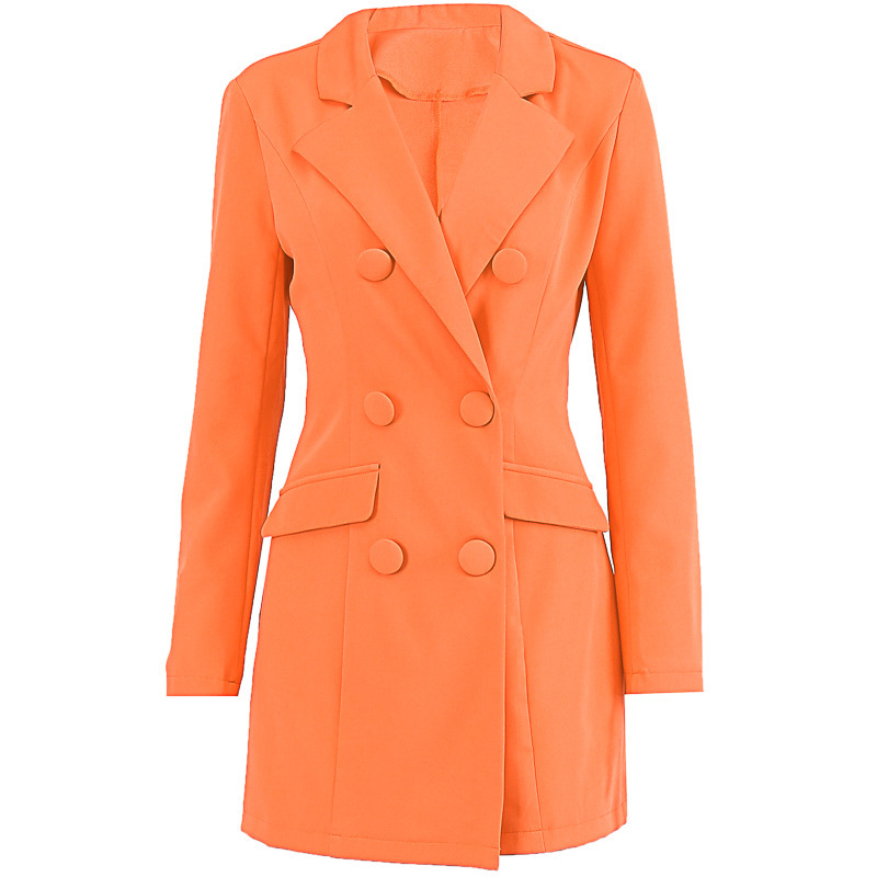 Women Blazer Double Breasted Vintage s Jackets Casual Orange Oversized Coats Fashion 210524