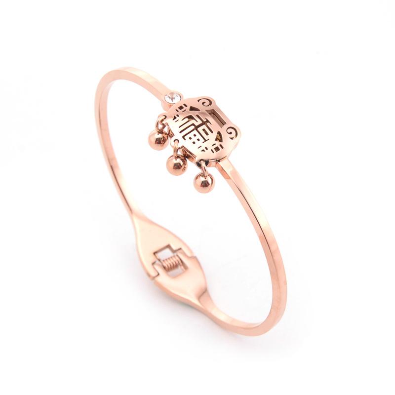 Bangle Fu Character Longevity Lock Bracelet Fashion Titanium Steel Rose Gold Bell Bangles For Women
Bangle Fu Character Longevity Lock Bracelet Fashion Titanium Steel Rose Gold Bell Bangles For Women
