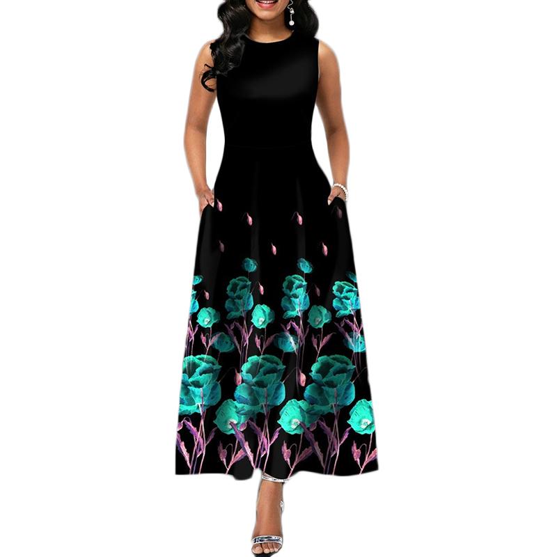 Casual Dresses OTEN Women Elegant Summer Sleeveless Beachwear Floral Print Maxi Dress A Line African Party Round Neck Long Robes
