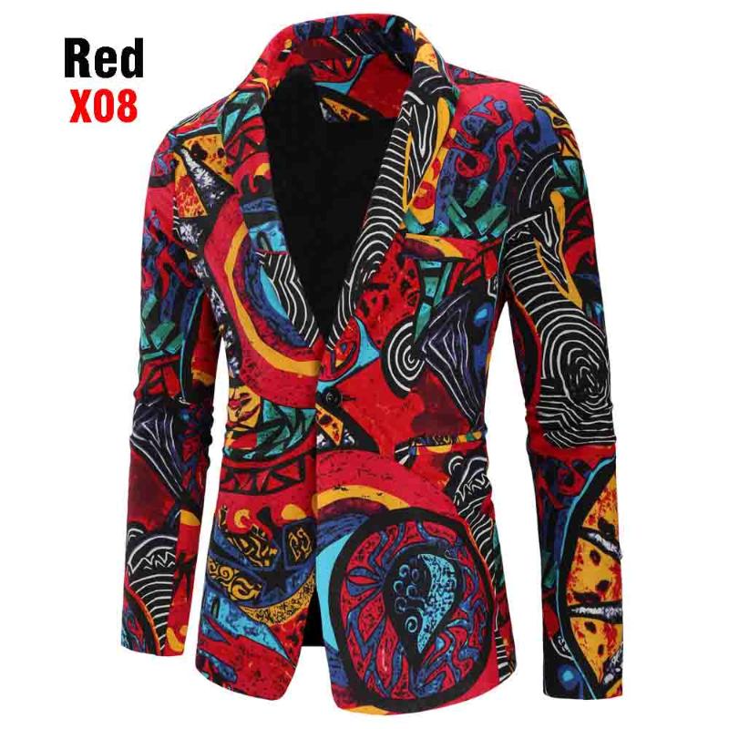 Fashion Men Slim Fit Casual Blazers Printing Suits Coat Man Clothes Suit Jackets Chinese Style Single Breasted Men's &