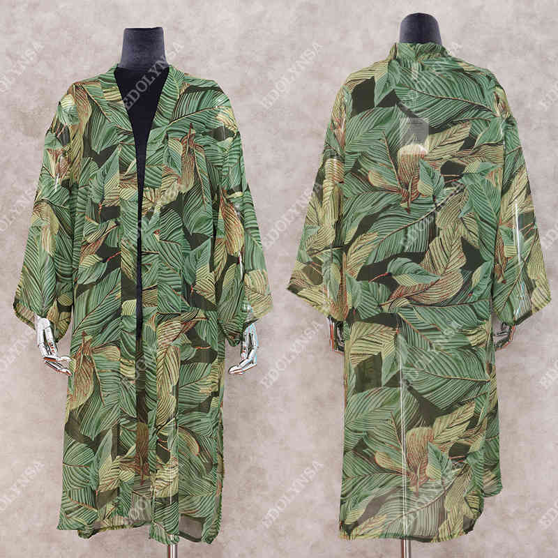 Boho Bohemian Print Blue Summer Beach Wear Long Kimono Women Swimsuit Cover Up Plus Size Bikini Coverup Sarong Plage A127 210420