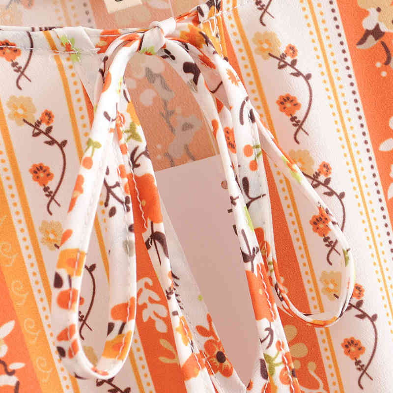 beauty Fashion Boho Floral Print Midi Dress Women Holiday Style Bow Tie O-neck Loose Dresses Female Beachwear 210514