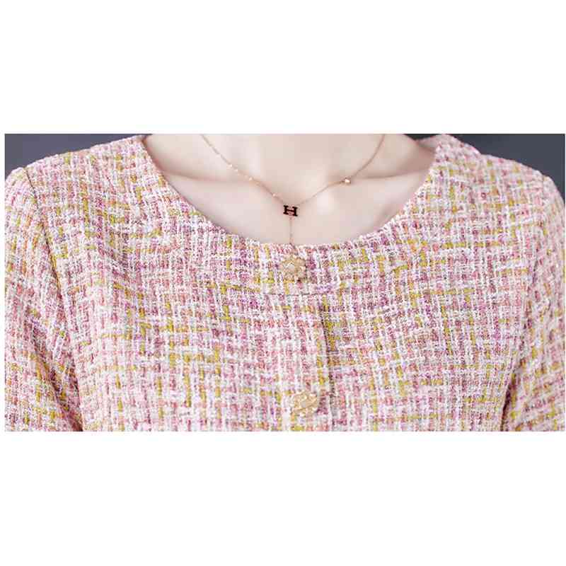 Fashion Autumn And Winter Pink Dresses Robe For Women Long-Sleeved Tweed Woolen Party Dress Vestidos 210520