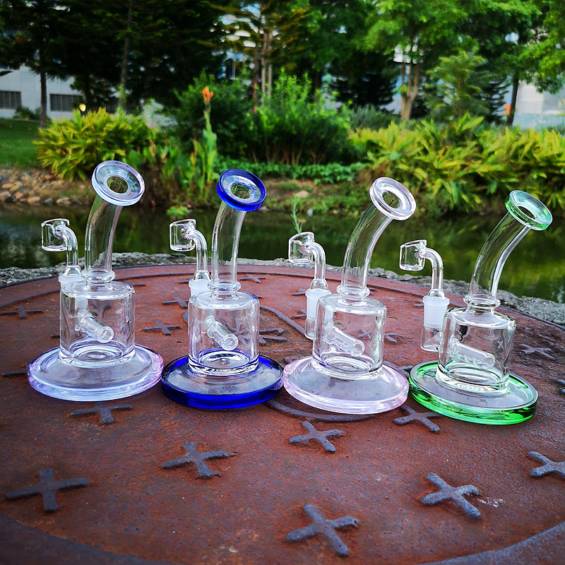 

Mini Small Hookahs 6 Inch Glass Bongs Inline Perc Bong Slitted Donut Percolator Water Pipes 14mm Female Joint Dab Rigs With Quartz Banger CS181