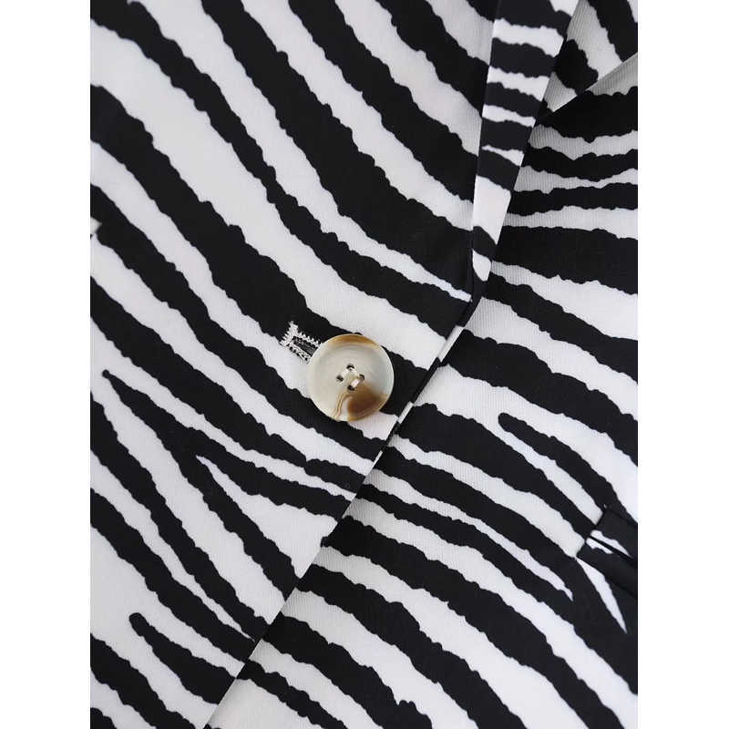 XITIMEAO Women Fashion Office Wear One Button Blazers Coat Vintage Long Sleeves Black White Texture Female Chic Outerwear 210602