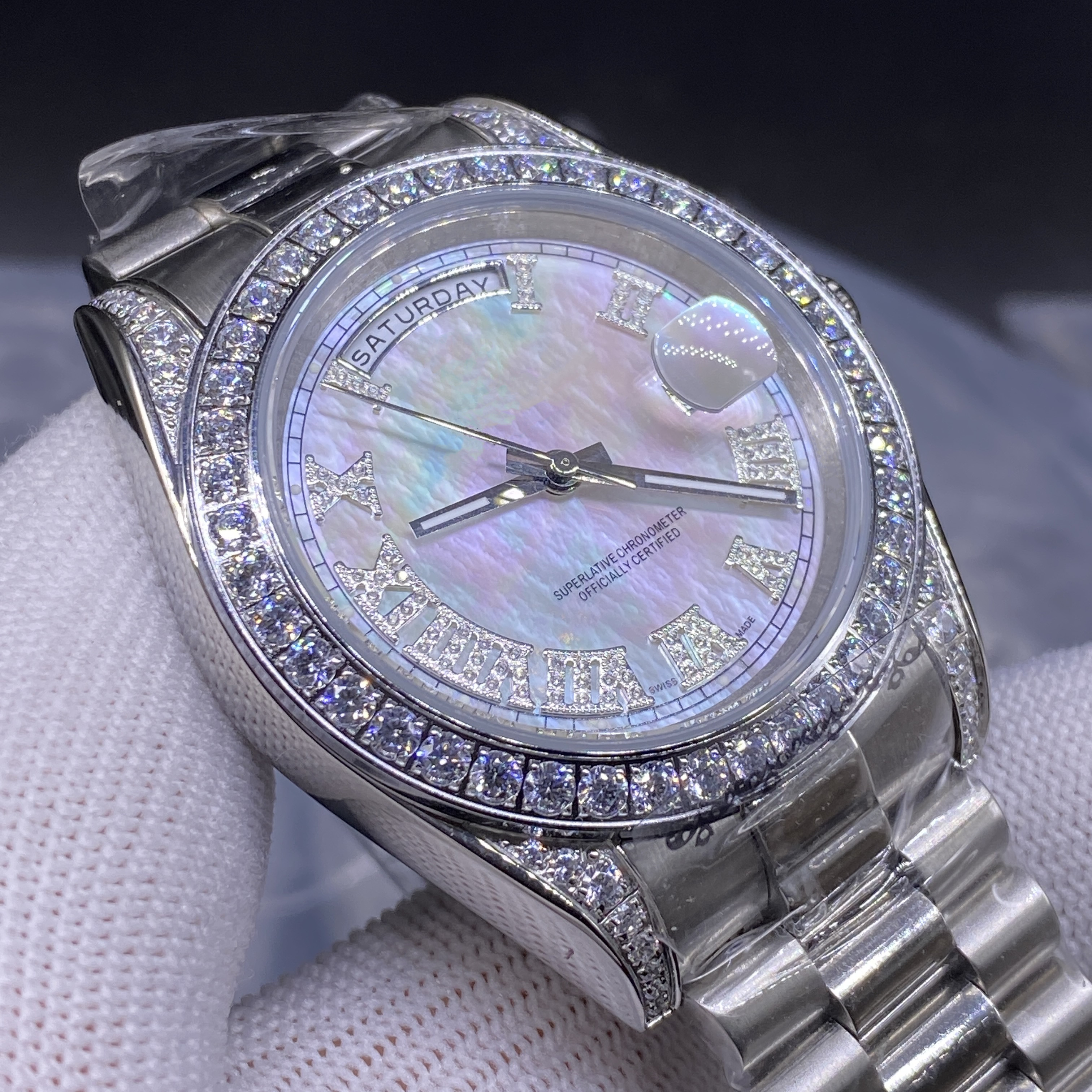 Luxury single ring Diamond White Pearl men's watch 41mm stainless steel strap automatic date, Pearl white
Luxury single ring Diamond White Pearl men's watch 41mm stainless steel strap automatic date, Pearl white