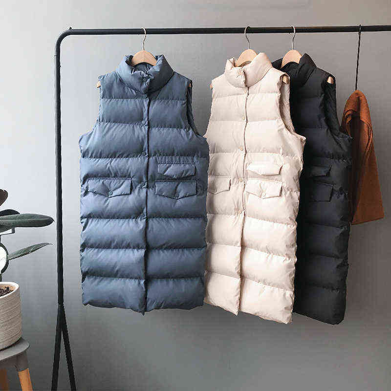 Women Winter Vest Coat Stand Collar Women Long Vest Warm Women Tops Vest Chaleco Mujer Gilet Casaco Feminino 211105