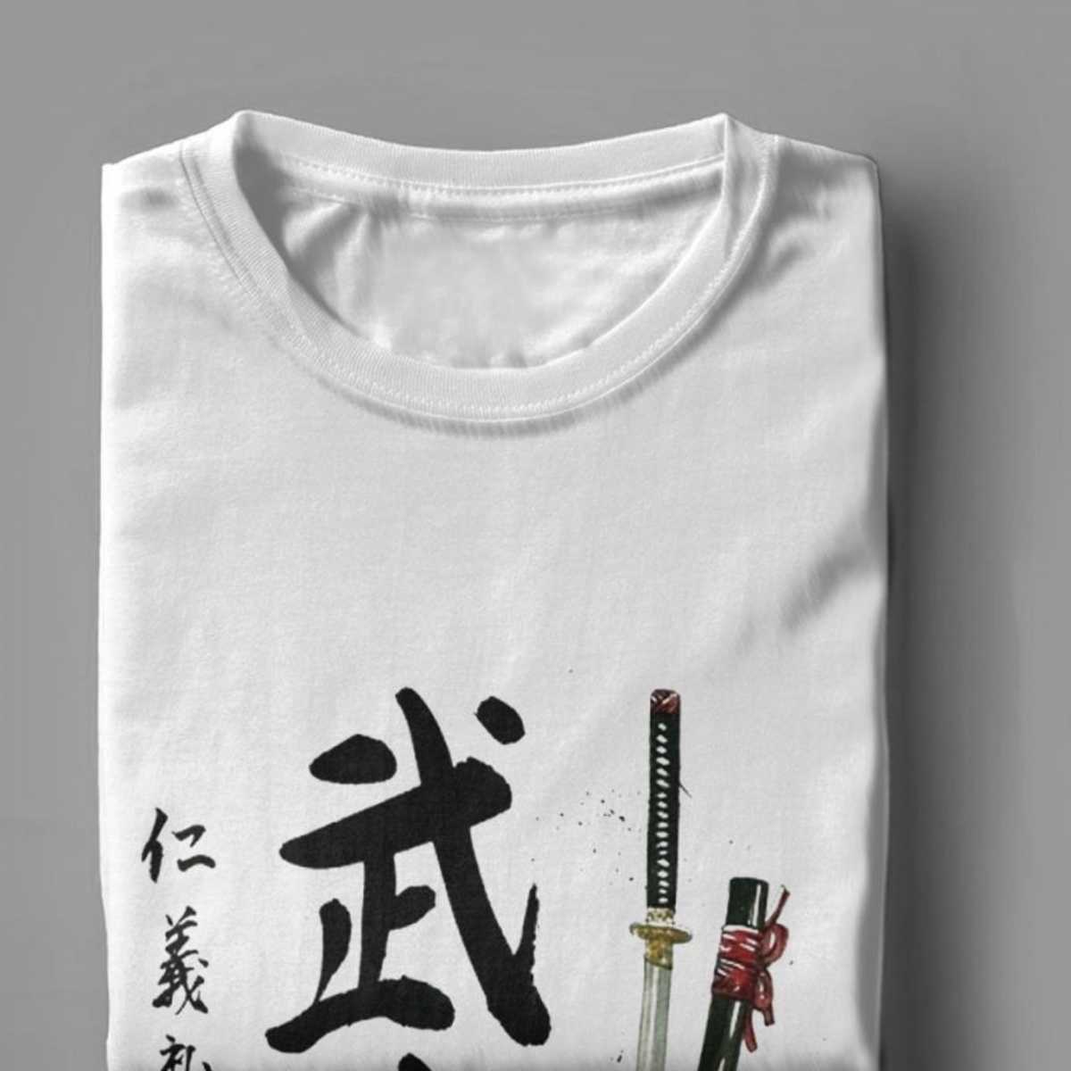 Bushido And Seven Virtues Of Samurai With Katana Men's Tshirt Novelty Pure Cotton Tees O Neck Tee Shirts Tops 210629