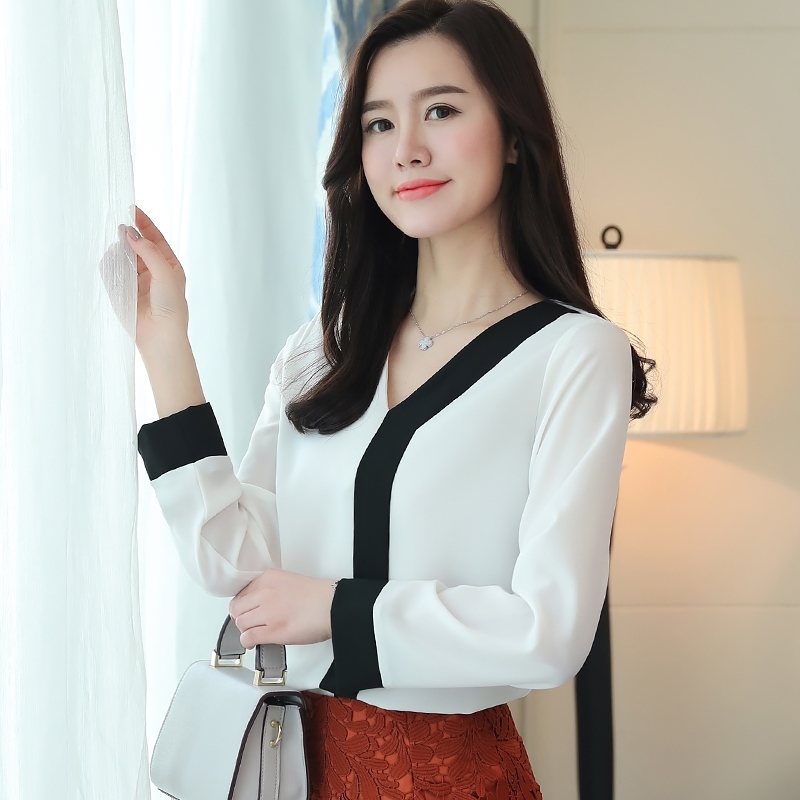 fashion chiffon elegant shirt women blouse long sleeve white tops office lady 's clothing shirts blusas D826 30 210506