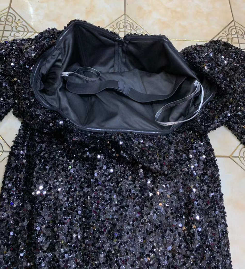 Mermaid Long Sexy Strapless Sleeve Black Sequined Arabian Style Dubai Women Formal Celebrity Party Dress 210525