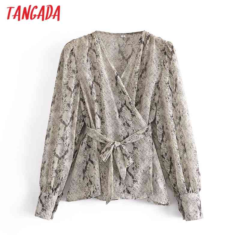 Women Retro Animal Print Chiffon V Neck With Slash Long Sleeve Chic Female Blouse Shirt Tops 3A54 210416