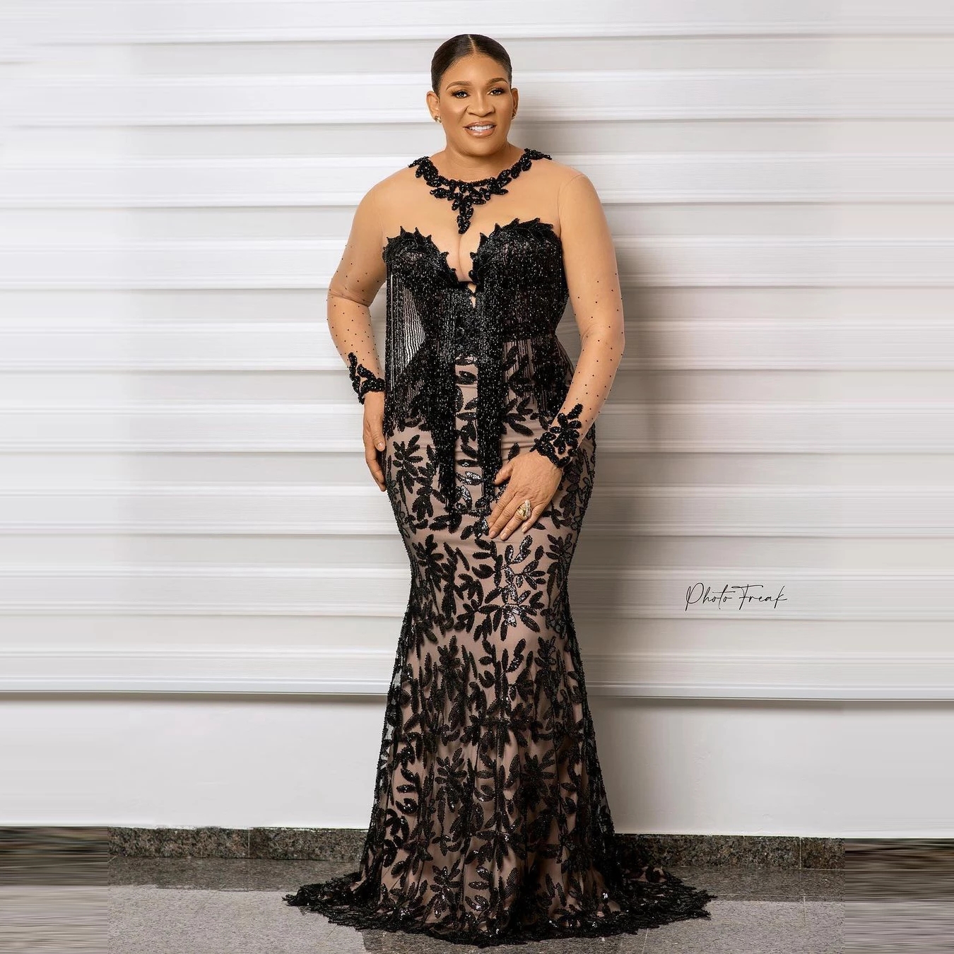Black Lace Evening Dresses Women Plus Size Long Sleeves Mermaid Aso Ebi Prom Dress Appliques Custom Made South Africa Gown