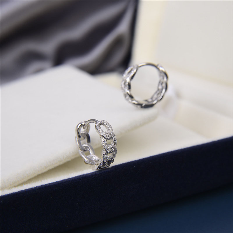 100% 925 Sterling Silver Hoop Earrings Diamond Chain Circle EARRINGS Women Girls Wedding Party Jewelry Gold earrings with Retail Box Factory wholesale