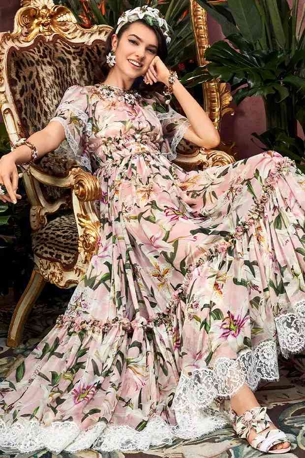 Plus Size Summer Women'S Bohemian Fashion Casual Beach Lily Print Elegant Lace Stitching Chiffon Party Dresses Chic 210421