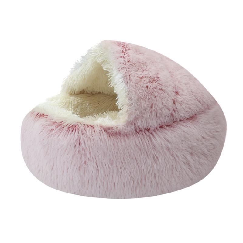 Stock Cat Beds & Furniture Plush Pet Dog Bed House Warm Round Kitten Semi-enclosed Winter Nest Kennel Cats Sofa Mat Basket Sleeping Bag