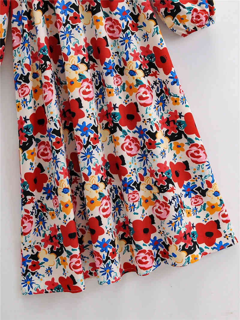 Spring Women Vintage Loose High Waist Slim Was Thin Elegant Square Collar Printing Maxi Dress Female ZA5972 210427