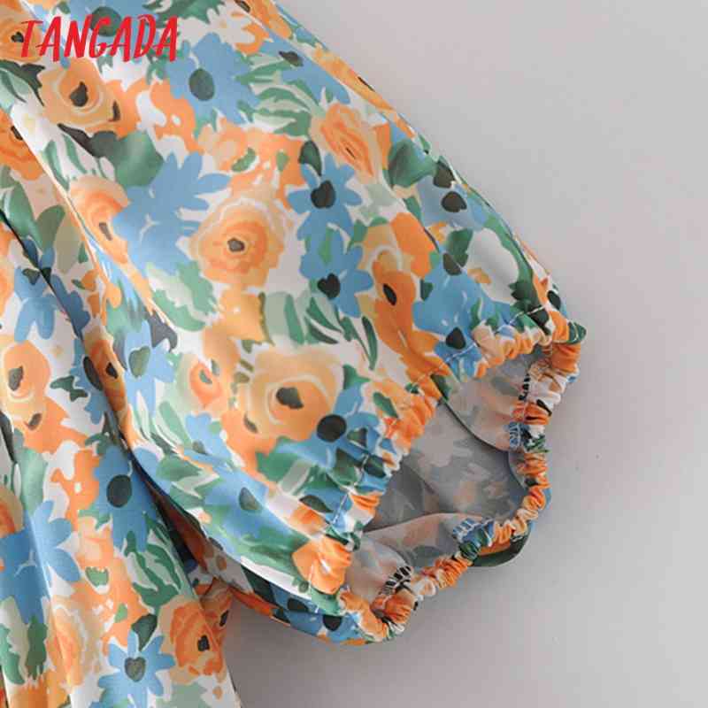 Women Print French Style Summer Puff Short Sleeve Ladies Midi Dress Vestidos 2M126 210416