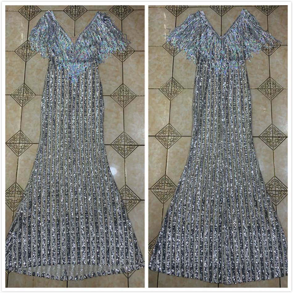 Free Autumn Women's Maxi Dress Sexy V-neck Tassel Sequin Bodycon Elegant Club Celebrity Banquet es 210524