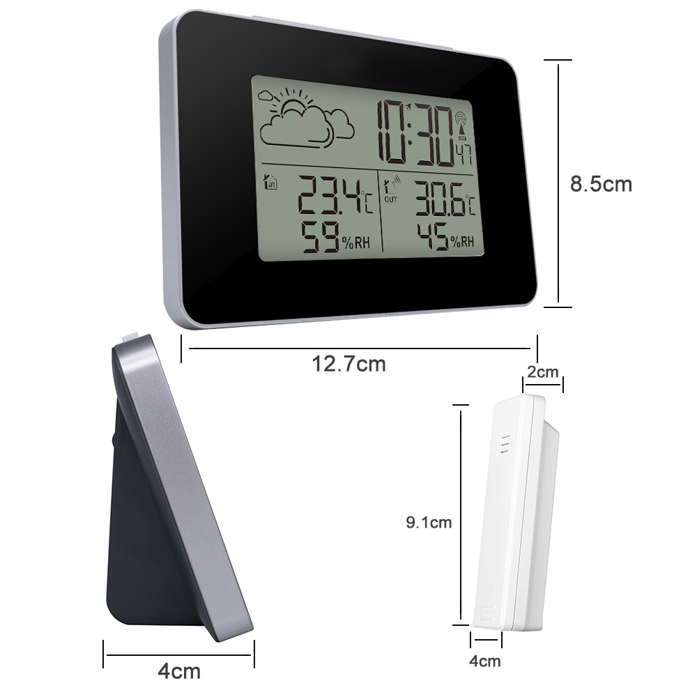 Digital Alarm Clock Weather Station Wireless Sensor Hygrometer Thermometer Watch LCD Time Desktop Table Clocks Show Indoor Outdoor Temperature Humidit