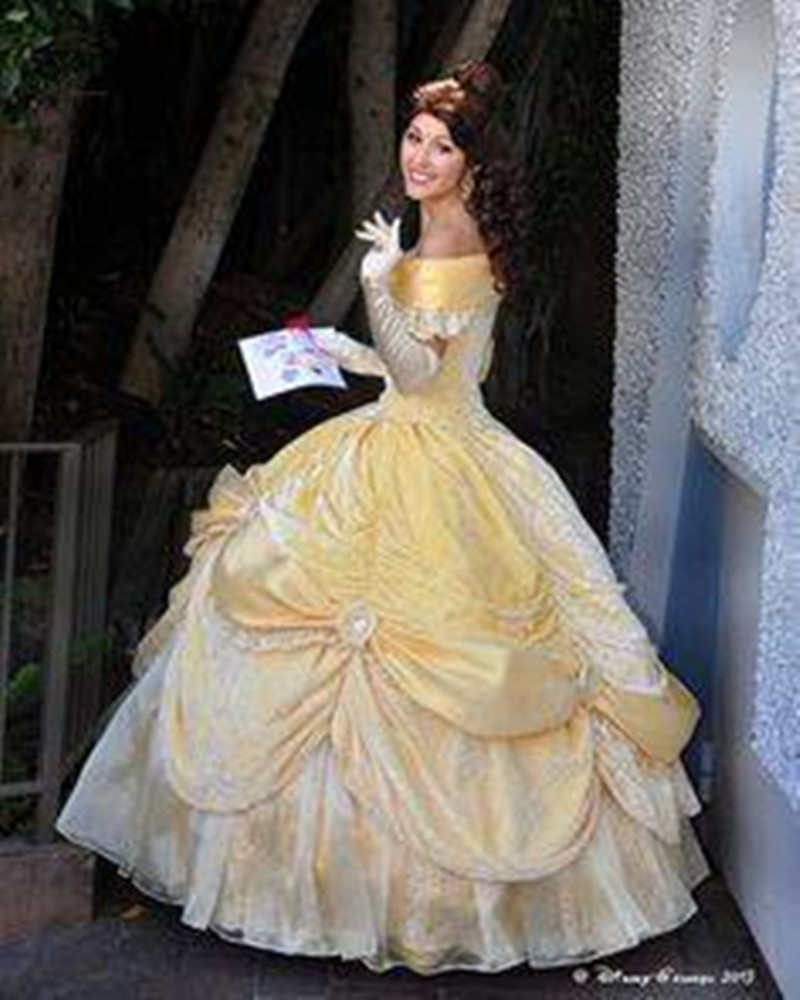 Movie cosplay Gold Prom Dresses Off The Shoulder Ball Gowns Abendkleider Ruffles lace-up corset Princess Tiered Evening Dresses