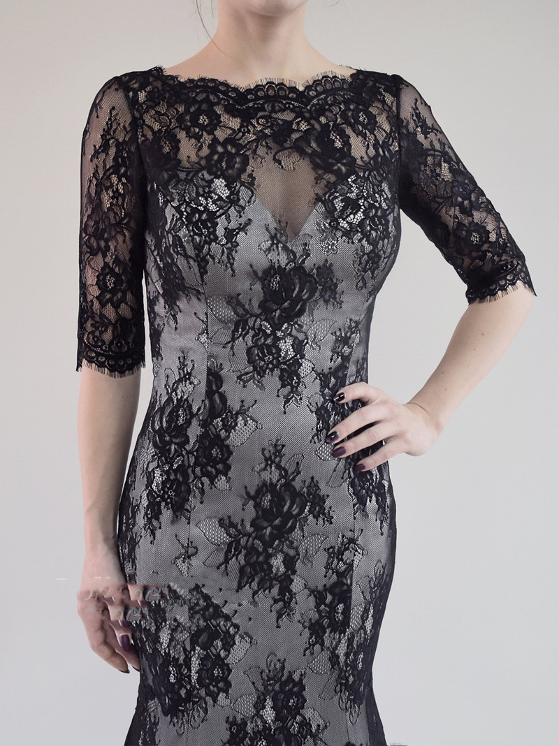 Gothic Black Mermaid Lace Wedding Dress Sexy Open Back Half Sleeves Court Train Bridal Gowns Vintage Boho Beach Bride Dresses