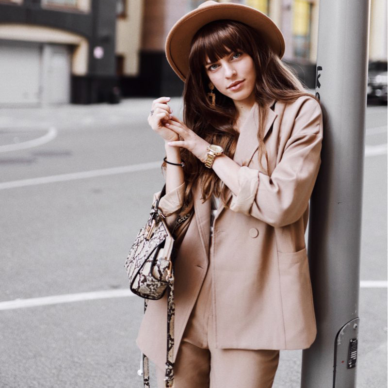Arrival Autumn high quality Solid Women Pant Suits Notched Collar Blazer Jacket & Pencil Khaki Female Suit S11 210512