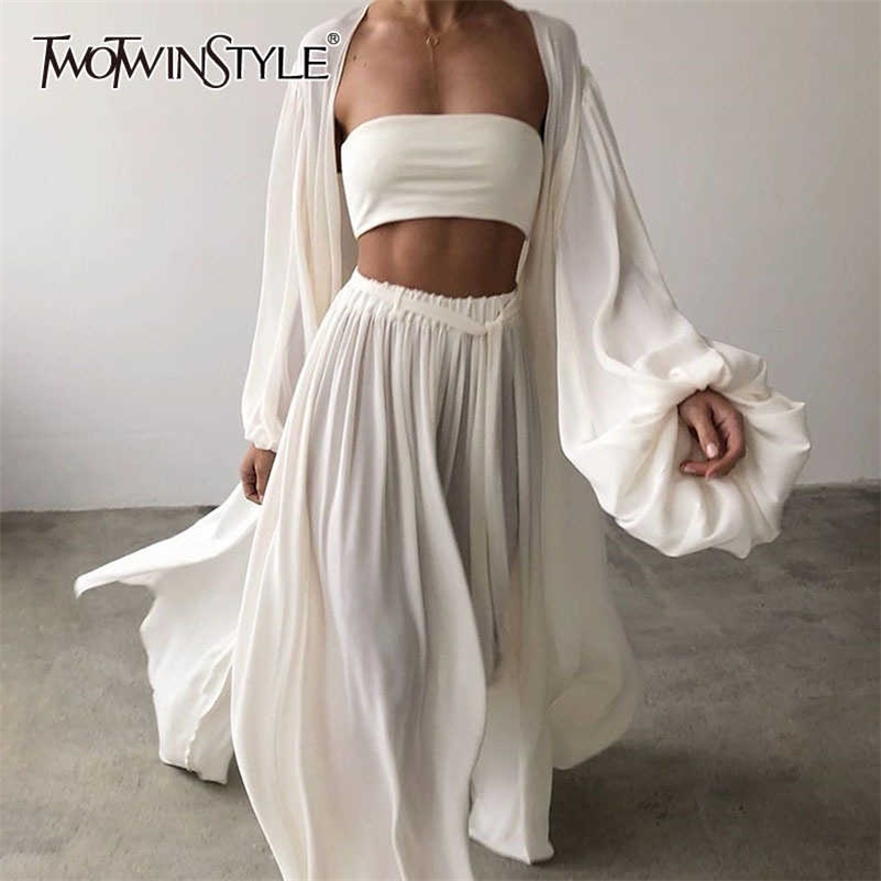 TWOTWINSTYLE White Sexy Three Piece Set For Women Slim Vest Lantern Sleeve Coat Wide Leg Pants Loose Sets Female Fashion 210709, Coffee
TWOTWINSTYLE White Sexy Three Piece Set For Women Slim Vest Lantern Sleeve Coat Wide Leg Pants Loose Sets Female Fashion 210709, Coffee