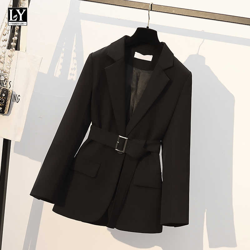 LY VAREY LIN Spring Autumn Women Elegant Slim Blazer Jacket Fashion One Button Solid Color Office Lady Suit Coat with Belt 210526