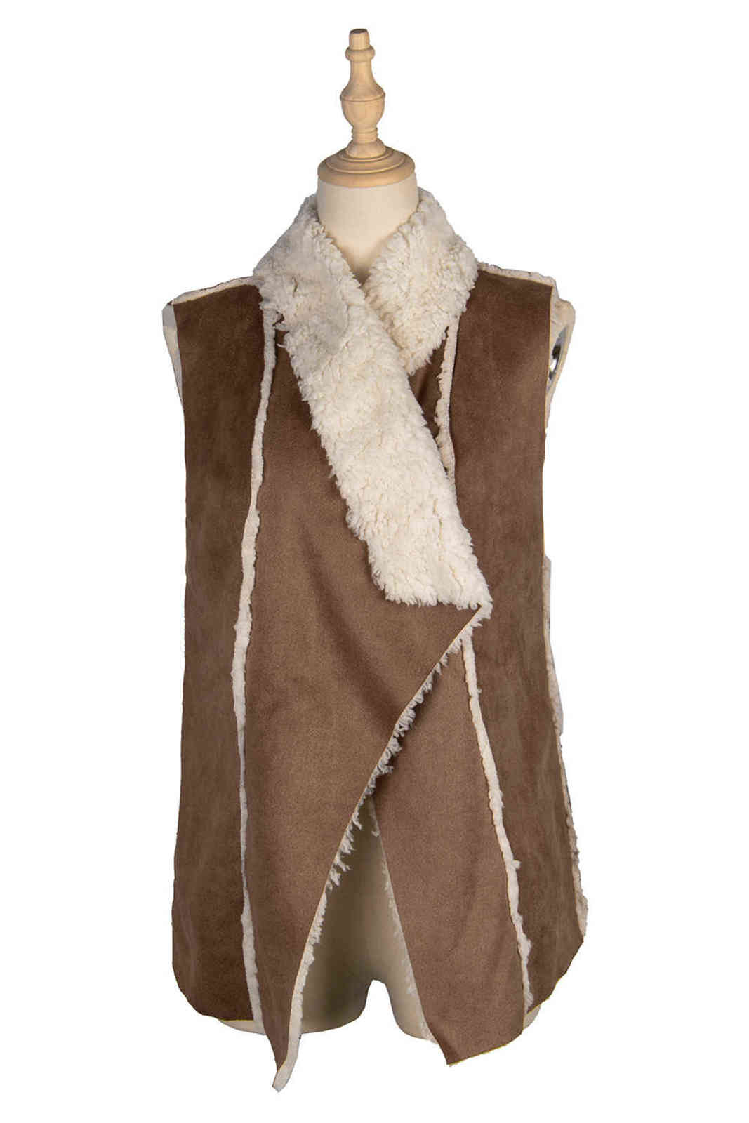 Casual Two Ways Wear Big Lapel Waistcoat Fashion Sleeveless Simple Stitching Lamb Wool Vest Women Autumn Winter Coat Suede Tank 211120