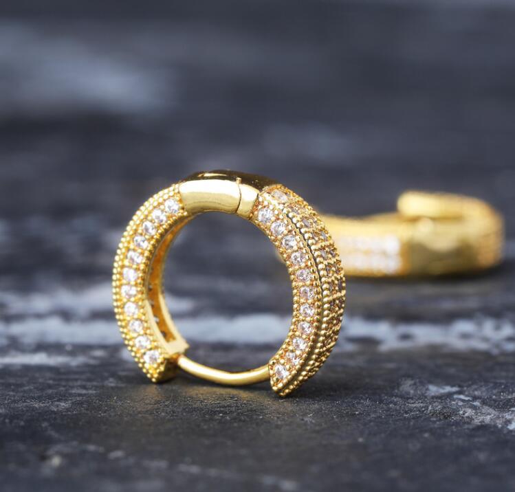 18K Gold Plated Copper Zircon Hoop Earrings Men Women Hip Hop Jewelry Iced Out Stud Earings Bling Diamond Earring for Girls5699098