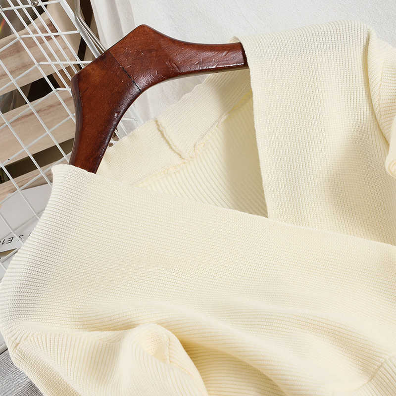 DEAT Autumn Winter Arrivals Solid Color Knitted Long Sleeve V-neck High Waist Fashion Women Buttocks Mini Dress MZ924 210709