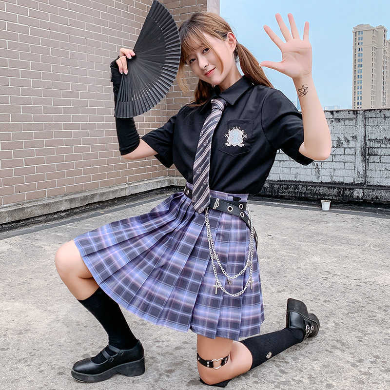 Summer JK Gothic Plaid Skirt Harajuku y2k High Waisted Kawaii Pleated Skirt Korean Ladies Sweet Casual Mini 210621