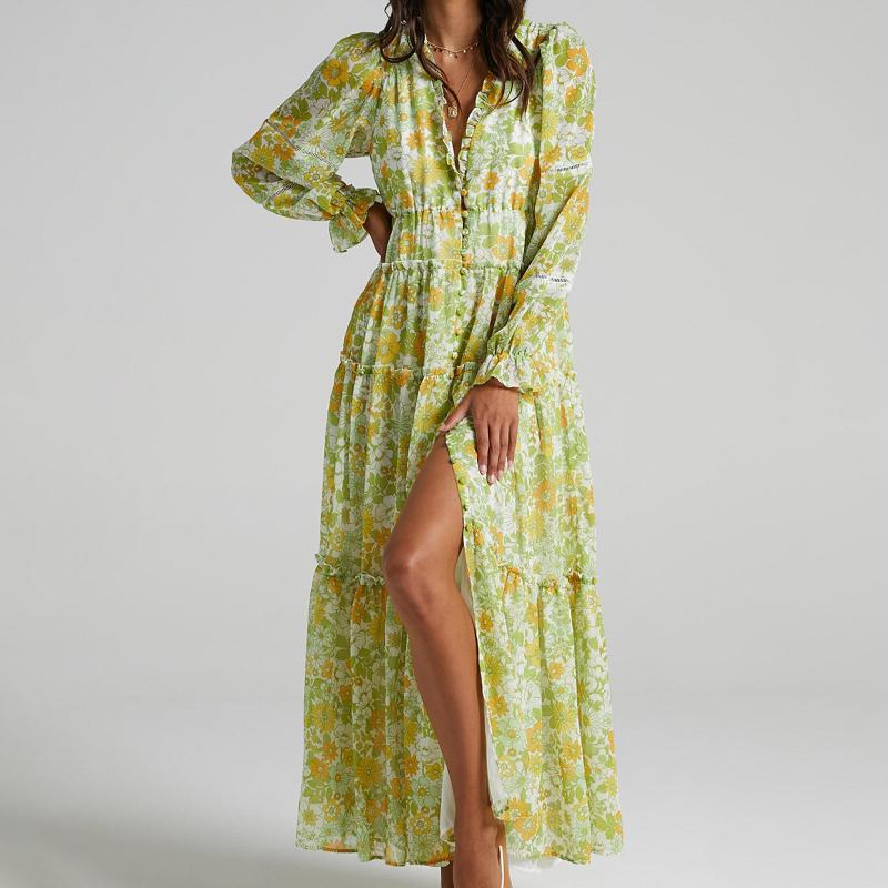 Casual Dresses Pirate Hippie Floral Print Single Breasted Maxi Dress Women High Split Long Boho Party Vintage Autumn Holiday Vestidos, Green
Casual Dresses Pirate Hippie Floral Print Single Breasted Maxi Dress Women High Split Long Boho Party Vintage Autumn Holiday Vestidos, Green