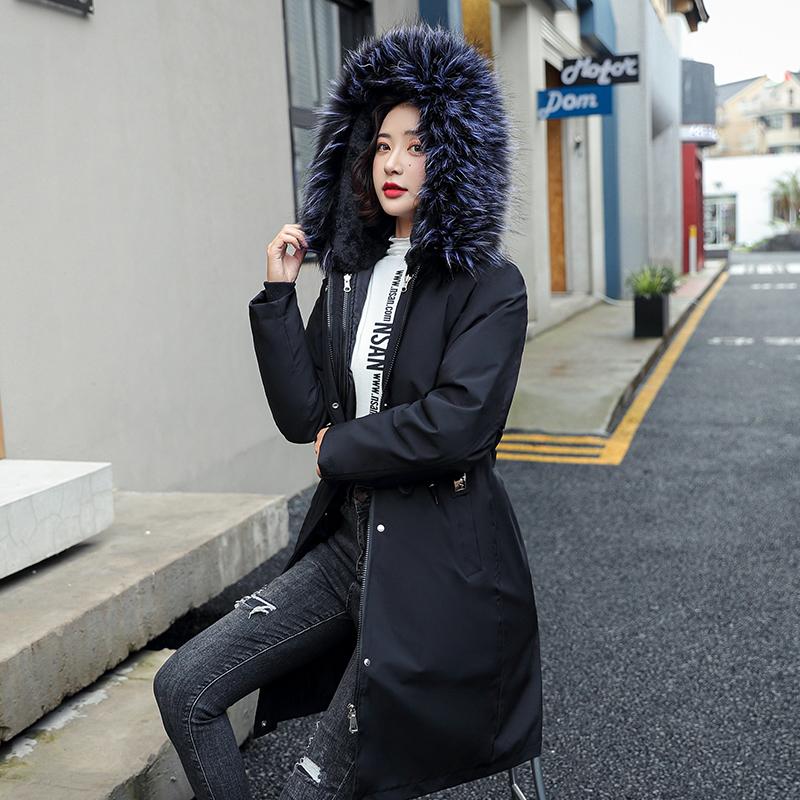 Women's Down & Parkas Fashion Cotton Liner Long Hooded Parka With Fur Collar Winter Jacekt Women 2021 Ladies Slim Waist Coat