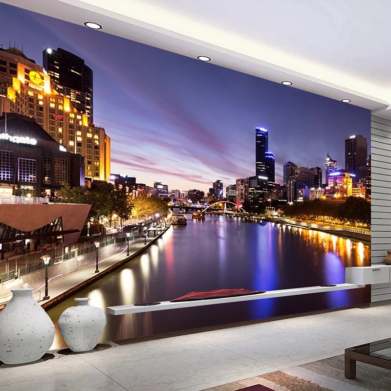 Custom Wallpaper Modern City Night View Photography Murals Restaurant Living Room Sofa TV Background Waterproof