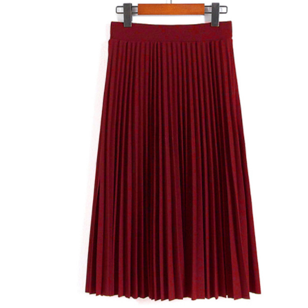 Spring Autumn Fashion Women's High Waist Pleated Solid Color Half Length Elastic Skirt Promotions Lady Black Pink 210428