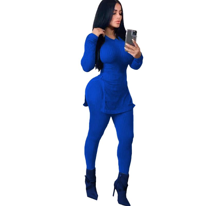 Blast European And American Women's Cross-border Hem Open Fork Pit Strip Sexy Two-piece Set Two Piece Women Tracksuits
