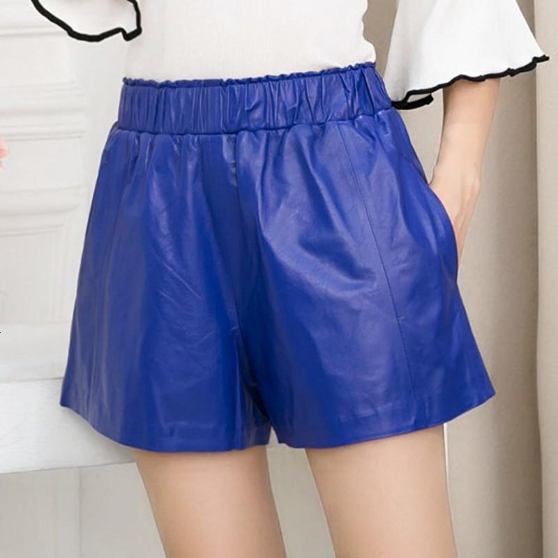 High Quality Women Elastic Waist Wide Leg Short Pants 8 Colors Casual Streetwear Shorts Slim Fit Sheepskin Real Leather Women's