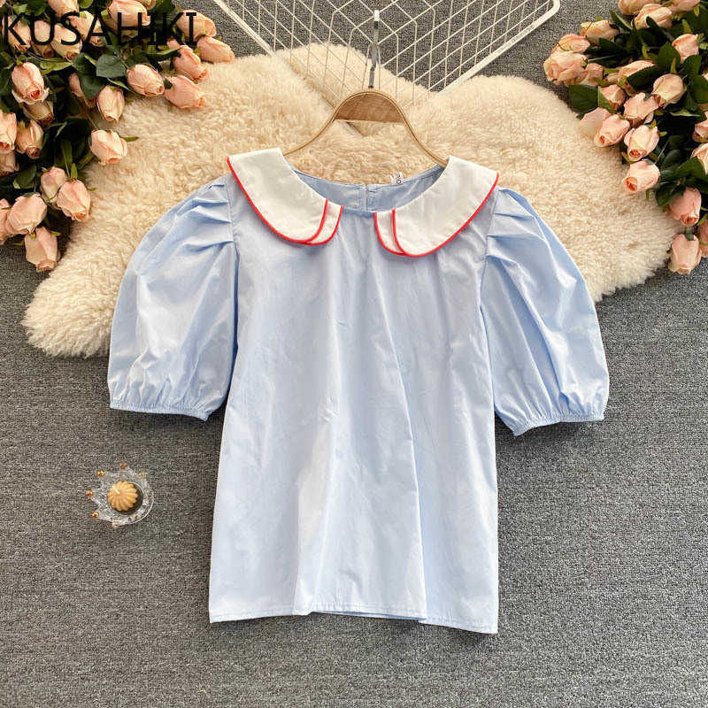 Women Doll Shirt Hit Color Pater Pan Collar Puff Sleeve Blouse Tops Causal Korean Summer Blusa De Mujer 6H177 210603, White
Women Doll Shirt Hit Color Pater Pan Collar Puff Sleeve Blouse Tops Causal Korean Summer Blusa De Mujer 6H177 210603, White