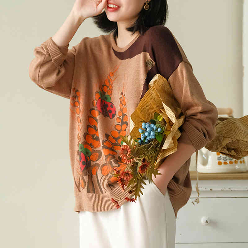 Johnature Women Pullover Vintage Sweaters Patchwork Color O-Neck Long Sleeve Knitted Cotton Spring Print Floral Sweater 210521, Khaki
Johnature Women Pullover Vintage Sweaters Patchwork Color O-Neck Long Sleeve Knitted Cotton Spring Print Floral Sweater 210521, Khaki