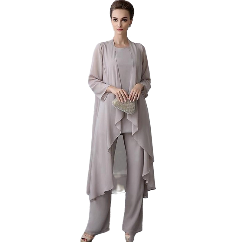 Elegant Mother Of The Bride Pants Suits With Long Jacket Chiffon Plus Size Groom Mothers Dress Formal Wedding Guest Dresses Prom Evening Gowns