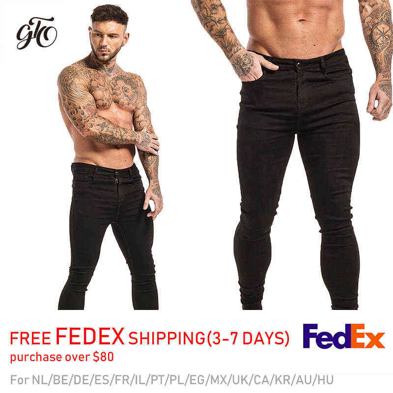 GINGTTO Jeans Men Elastic Waist Skinny Jeans Men Stretch Ripped Pants Streetwear Mens Denim Jeans Blue 211120