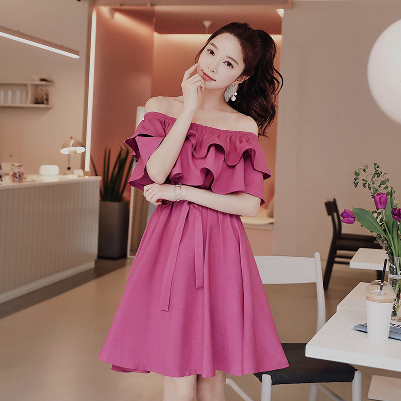 Dabuwawa Foldover Front Off Shoulder Pleated Dress Women Solid Ruffle High Waist Dresses Female Glamorous Summer DN1BDR037 210520