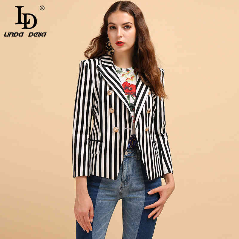 Fashion Runway Summer Career Blazer Women's Long Sleeve Striped Printed Button Elegant Casual Ladies Coats Tops 210522