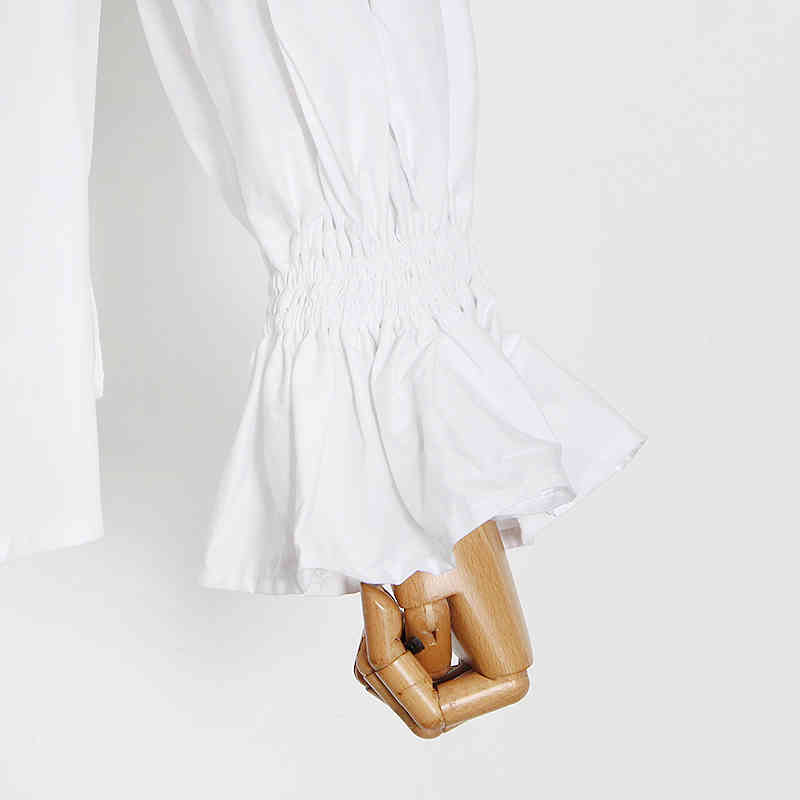 White Pleated Blouse Female O Neck Long Sleeve Casual Loose Shirt For Women Fashionable Clothing Spring 210524