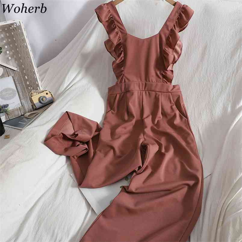 Women Jumpsuits Summer Solid Korean Fashion Playsuit Sleeveless Ruffles Rompers Thin Wide-leg Pants Bodysuit 4I357 210519, Army green
Women Jumpsuits Summer Solid Korean Fashion Playsuit Sleeveless Ruffles Rompers Thin Wide-leg Pants Bodysuit 4I357 210519, Army green