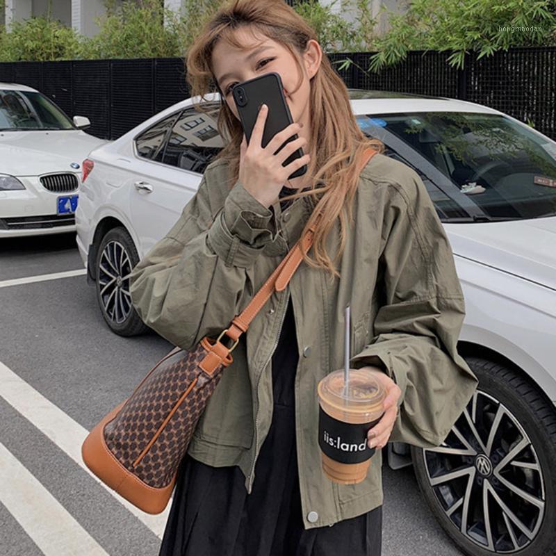 Women's Jackets Japanese Korean Version Jacket Fashion Loose Casual 2021 Spring Summer Simple Pocket Zipper Solid Color Long Sleeve, Army green 
Women's Jackets Japanese Korean Version Jacket Fashion Loose Casual 2021 Spring Summer Simple Pocket Zipper Solid Color Long Sleeve, Army green