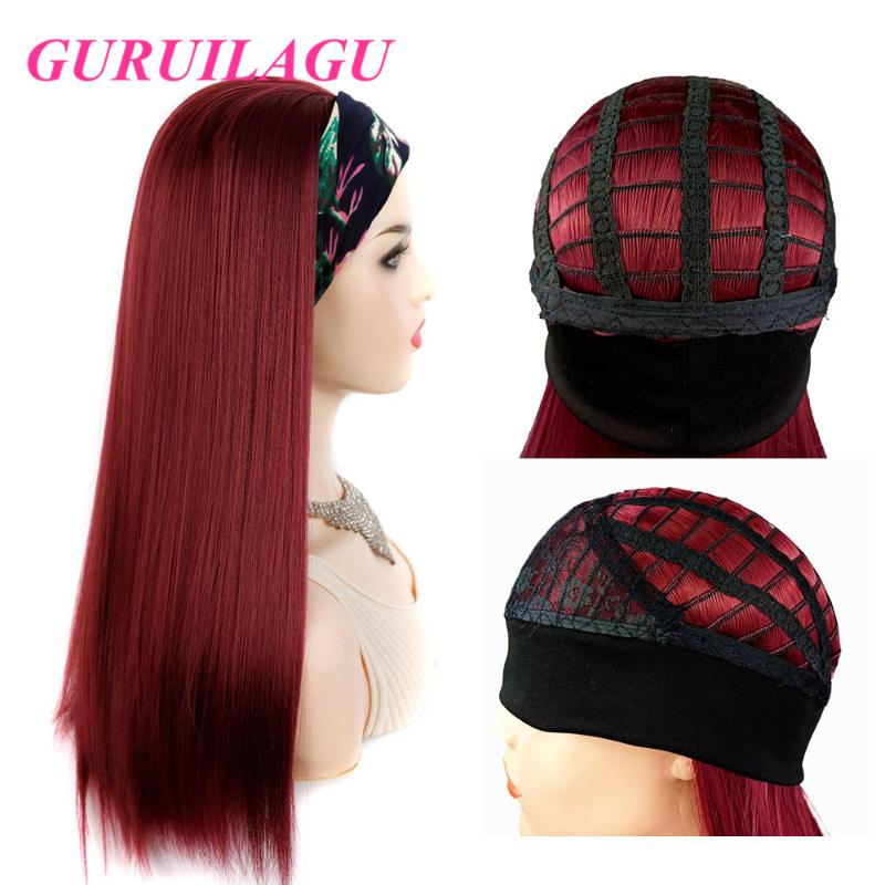 Synthetic Wigs GURUILAGU Headband Wig Straight Long For Black Women Hair Color 99J/613/1B/27